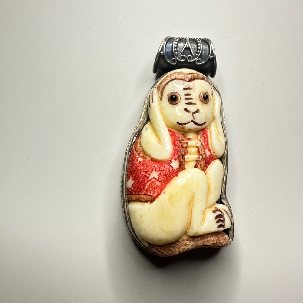 Hear No Evil Monkey Pendant - 925, Bone?